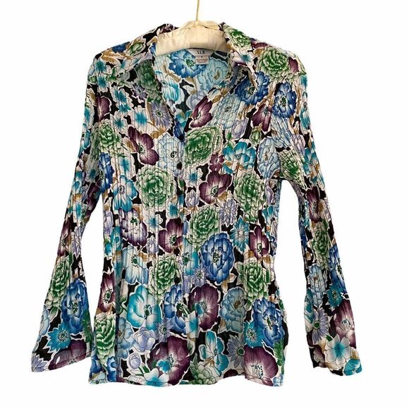 Vintage SLB Floral Pleated Blouse w/ Flare Sleeves - Picture 1 of 6